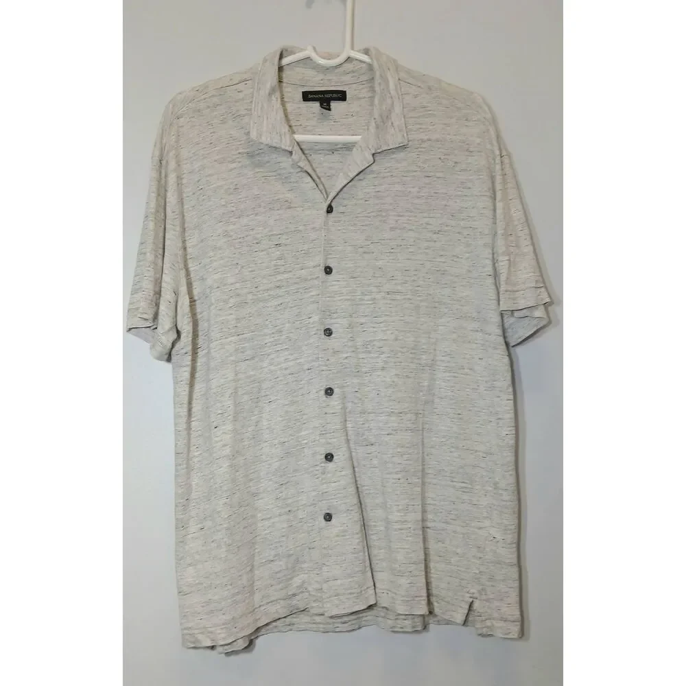 Banana republic mens medium 100% linen knit stretch gray shirt shortsleeve